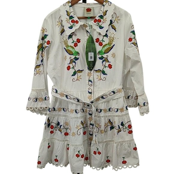 Farm Rio Pitanga Embroidered Belted Mini Dress Off White Size L New With Tags - Picture 9 of 12